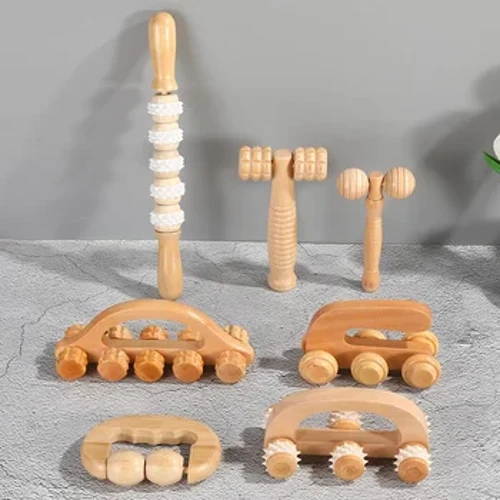 Trämassagerulleterapi Kroppsmassageapparat Fot Ansikte Axelrester Nacke Hand Push Roller Massageapparat Kroppslindrande massageverktyg