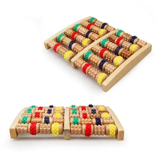 Gỗ 6 Hàng Chân Giảm Đau Căng Thẳng Shiatsu Con Lăn Chăm Sóc Bàn Chân Máy Mát Xa Con Lăn Heath Trị Liệu Massage Thư Giãn Máy Mát Xa