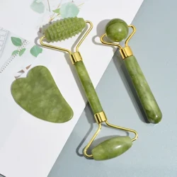 Naturalny wałek jadeitowy do masażu twarzy ciała powrót wałek do masażu stóp Lifting twarzy przeciwzmarszczkowy dwustronny kamień Gua Sha Jade