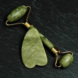 Hoʻonohonoho ʻia ʻo Gua Sha Facial Tools Jade Roller no nā maka maka ʻāʻī kino 100% Real Natural Stone Beauty Massage Anti Aging Beauty Treatment