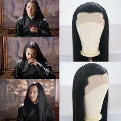 AIMEYA Mahele ʻEleʻele Lace Front Wig Long Silky Straight Synthetic Lace Wig lauoho kiʻekiʻe no nā kāne a wahine paha Cosplay