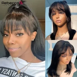 Parrucca anteriore in pizzo Bob corto diritta con frangia parrucche Bob carine per capelli umani per le donne parrucca Bob in pizzo parte facile per capelli brasiliani di Remy