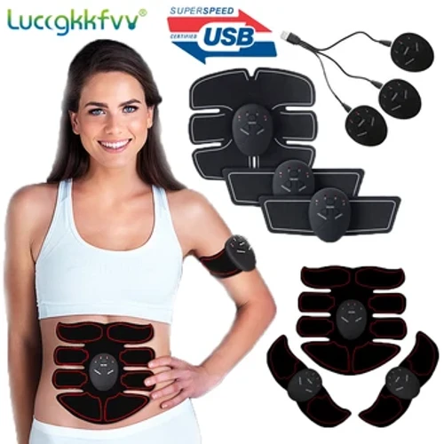 I-USB Rechargeable EMS Muscle Stimulator Izinqe Ezingenantambo Umqeqeshi Wesisu we-ABS Ovuselela Ukufaneleka Komzimba Wokunciphisa Umzimba