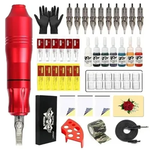 Máy Xăm chuyên nghiệp Bộ Hoàn Chỉnh DC Jack Máy Xoay Bút với 10 PC Hộp Mực Kim 7 PC Mực Cho Hình Xăm người mới bắt đầu Bộ