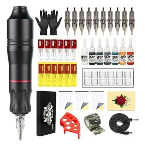 Kit profesionist pentru mașini de tatuaje complete DC Jack Rotary Machine Pen cu 10pc cartuș cu ac 7pc pentru seturi pentru începători de tatuaje