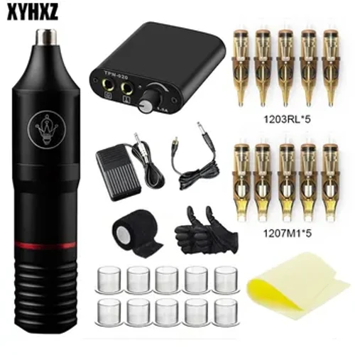 Bộ Máy Xăm Bút Xoay Với Hộp Mực Kim Nguồn Điện Trang Điểm Thường Trực Hình Xăm Cung Cấp Phụ Kiện Cho Tattoo Artis