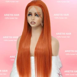 Arietis 13x4 HD Transparent Ginger Straight Lace Front Perück Human Hoer Prepluck Glueless Brazilian Remy Lace Front Human Hoer Perücke