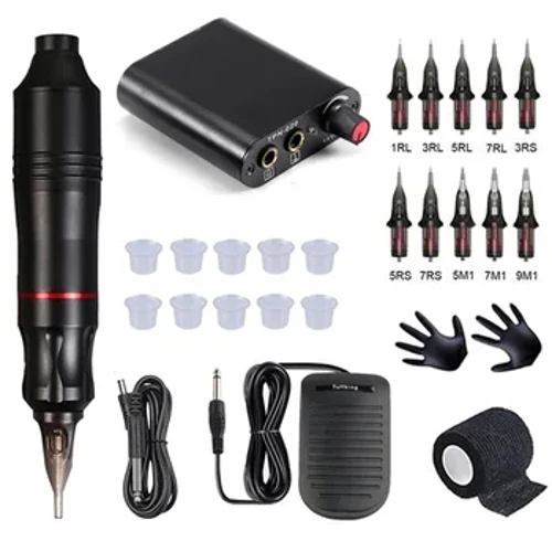 Tattoo Kit Complete Set Wireless Rotary Tattoo Machine Pen Kit DC Interface with Cartridge Needles Permanent Makeup Tattoo Set
