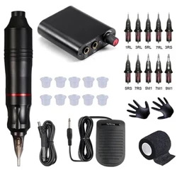 Kit de tatuagem conjunto completo sem fio rotativo máquina tatuagem caneta kit interface dc com cartucho agulhas maquiagem permanente tatuagem conjunto
