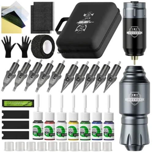 DlM Kit de tatouage sans fil complet Mini fusée Machine boîtier de batterie aiguille puissance encre stylo de tatouage rotatif pour professionnel tatouage Arti