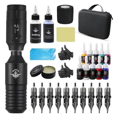 Fa'apolofesa Rotary Tattoo Machine Set Wireless Tattoo Machine Pen with 10pcs Cartridge Needles Digital Display Power Supply