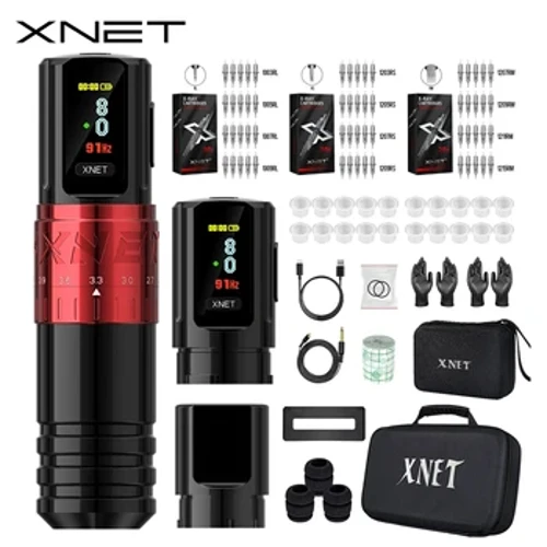 Pecyn Peiriant Tatŵ Di-wifr XNET Vipera Strôc Addasadwy 2.4-4.2mm Arddangosfa OLED 60pcs Cetris Tatŵ Cymysg ar gyfer Artistiaid Tatŵ