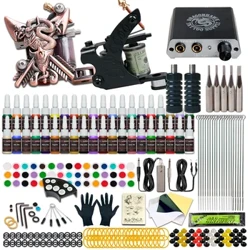 Nybörjare komplett tatueringskit Maskiner Gun Black Ink Set Strömförsörjningsgrepp Body Art Tools Set Permanent Makeup Tatueringsset