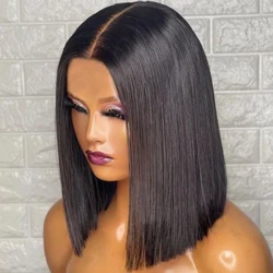 13x6x1 Trasparente Shor Bob Parrucca Frontale Del Merletto Parrucche Dei Capelli Umani Con I Capelli Del Bambino Parte Centrale Parrucca Vergine Per Le Donne Nere 5x5x1 Chiusura