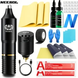 1 sada, Neebol Wireless Tattoo Kit – rotačný profesionálny tetovací strojček pre začiatočníkov, 1300mAh tetovací zdroj