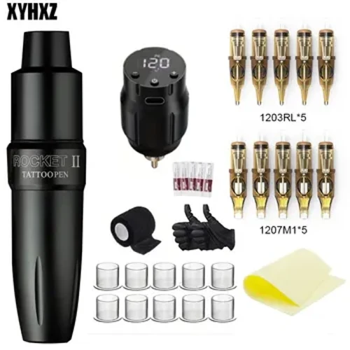 Kit de tatouage sans fil complet Rocket II Machine boîtier de batterie aiguille puissance encre stylo de tatouage rotatif Kit de tatouage de maquillage Permanent