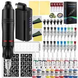 Kit de pistolet de tatouage professionnel sans fil, Mini batterie d'alimentation, Machine rotative, ensemble de stylos avec cartouches d'aiguilles, ensemble de tatouage pour débutants