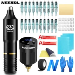 Neebol – Kit de tatouage sans fil, Machine complète à tatouer à brouillard sécant, avec alimentation électrique sans fil LED 1300mAh, 2/32/54 pièces