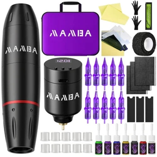 MAMBA Kit de tatouage sans fil complet Mini batterie 1350mAh 10 pièces cartouche aiguilles stylo de tatouage rotatif Kit de tatouage de maquillage Permanent