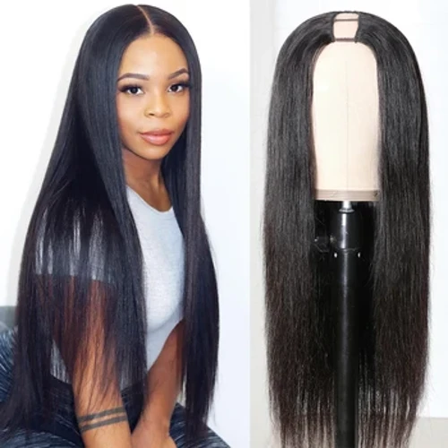 ʻO Wigs pololei ʻo U Part Wig ʻo Brazilian lauoho kanaka wigs no nā wahine ʻo ka lauoho puʻupaʻa Glueless Middle U ʻano Wig 180 Density wholesale