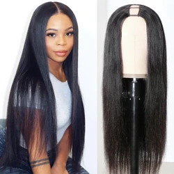 Perruques droites pas cher U partie perruque brésilienne perruques de cheveux humains pour les femmes cheveux vierges sans colle milieu U forme perruque 180 densité en gros