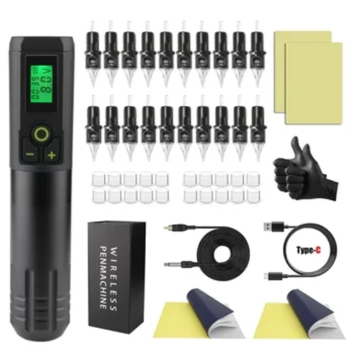 Hoàn Chỉnh Không Dây Máy Xăm Bộ Bút Với ​​Pin 2000MAh 20Pc Hỗn Hợp Hộp Mực Kim Thường Trực Trang Điểm Nghệ Sĩ Xăm Hình