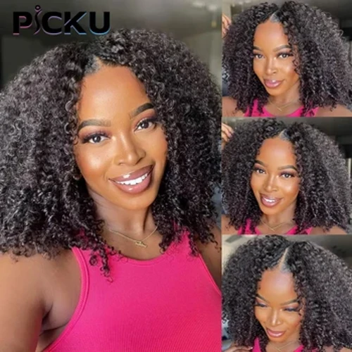 Kinky Curly V Part Peruc Human Hair No Leave Out Thin Part Μαλαισιανές περούκες μαλλιών για γυναίκες 250 Density Afro Curly Glueless U Part Wi