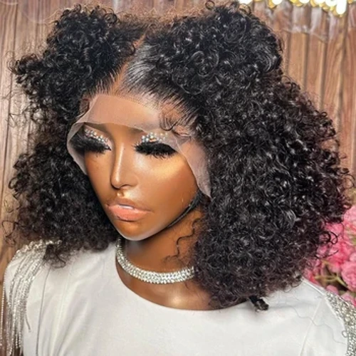Jerry Curly Short Bob 13x4 Transparent blonde front paryk 5x5x1 T del limfri menneskehår parykker Deep Wave frontal Bob paryk til kvinder