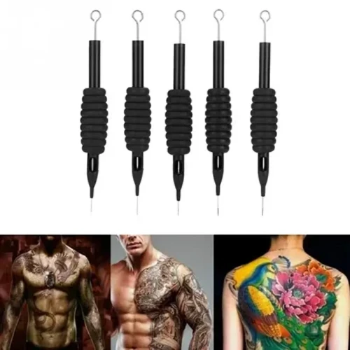 5pcs Zwart Steriele Tattoo Naald Grip Tip RL/RS/RM/M1/M2 Siliconen grip Tip Houder Benodigdheden voor Tattoo Machine Gun