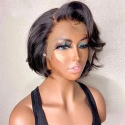Pixie Cut Peruk Transparent Spets Människohår Peruk För Kvinnor Rak Kort Bob Peruk 13X4 Spets Front Peruk Prepluck Brazilia Människohår