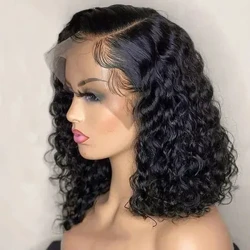 Deep Wave 180% Densitet Förplockad sidodel Kort Bob 13*4 spets frontal brasiliansk jungfru människohår Peruker för svart kvinna