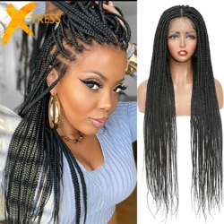 32 "Voll Spëtzefront Box Gefleckt Synthetesch Perücken Knotless Cornrow Braids Schwaarz Spëtze Frontal Perücke mat Babyhoer fir Fraen X-TRESS