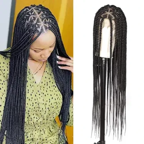 Viyskur 36 ''Triângulo Caixa Sem Nós Trançado Perucas para Mulheres Caixa Trançada Peruca Cheia de Renda Frontal com Cabelo Do Bebê Tranças de Cornrow Peruca