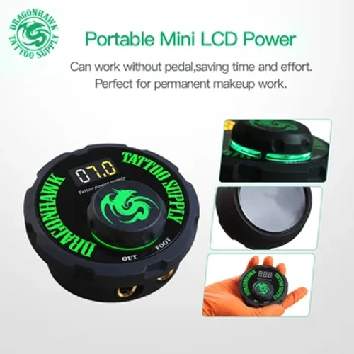 Top Round Tattoo Power Dragonhawk LCD Dual Mini Tattoo Maschinnegewier Energieversuergung