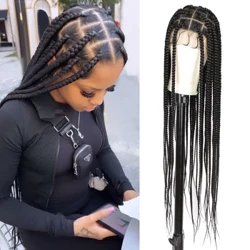 Kalyss 36 "grouss Quadratknäppchen Box Gefleckt Perücke fir Fraen Voll Duebel Spëtze mat Baby Hoer Natural Synthetesch Gefleckt Spëtze Perücken