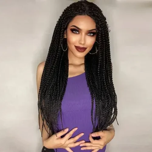 13 * 0.5 Wig Dreadlock Blaen Las Plethedig Hir Du 13*0.5 Du, Gwallt Ffug Twist Cornrow Affro Perffaith i Ferched