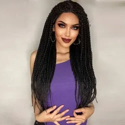 13*0,5 svart 28 tommer lang flettet blonder foran Dreadlock-parykk, Afro Knotless Cornrow Twist falskt hår Perfekt for kvinner