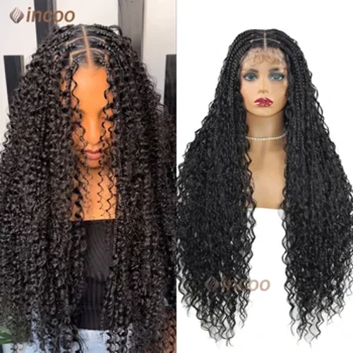 32 Fodfedd Plethedig Synthetig Lace Wigiau Blaen Wigiau Blaen Duwies Bohemaidd Wig Plethedig Ombre Angerdd Blonde Wigiau Plethedig ar gyfer Merched Du