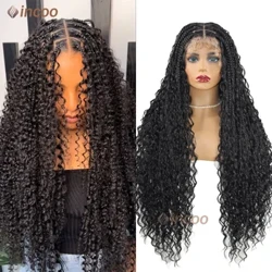 32 tum syntetisk fläta spets frontala peruker Bohemian Goddess Flätad peruk Ombre Blond Passion Twists Flätade peruker för svarta kvinnor