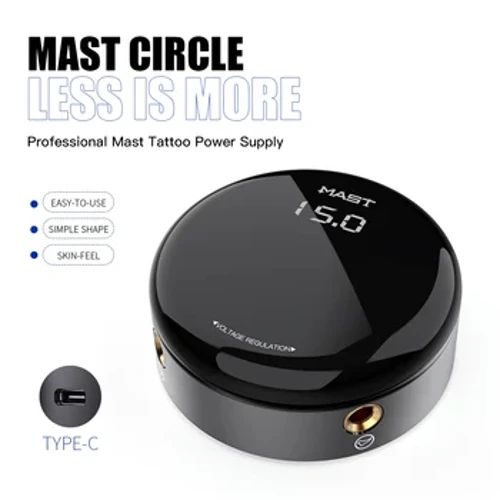 Mast Tattoo Circle Rotondo OLED Alimentatore per tatuaggi digitali per macchinette per tatuaggi a bobina e rotative Alimentatore per tatuaggi con adattatore