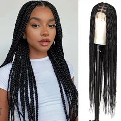Sintetis Knotless Kotak Dikepang Wig untuk Wanita Hitam Afrika Penuh Renda Wig 27 Inci Cornrow Renda Frontal Mengepang Rambut Wig