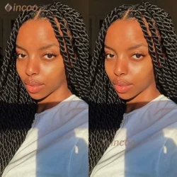 26 "Full Lace Front Braided Wig Twist Dikepang Wig untuk Wanita Hitam Kotak Kepang Wig dengan Rambut Bayi Renda Sintetis Wig Tanpa Simpul
