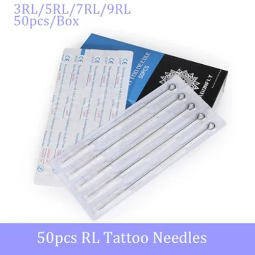 Agulhas de tatuagem 3RL 5RL 7RL 9RL, 50 unidades de agulhas longas esterilizadas descartáveis ​​com forro redondo para tatuagens