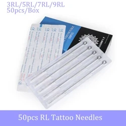 Tatoveringsnåle 3RL 5RL 7RL 9RL, 50 stk. Steriliseret engangsforing, lange nåle til tatoveringer
