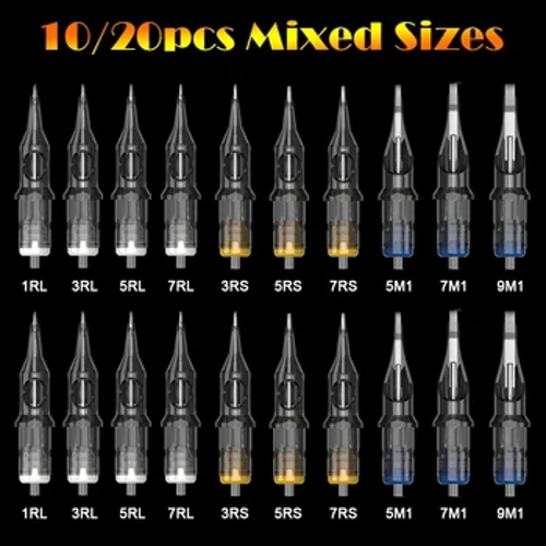 Cartuchos para tatuaje desechables, agujas de maquillaje semipermanente para cejas y labios, 10/20 piezas de tamaños mixtos, pluma para máquina de tatuaje