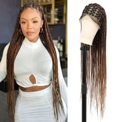 Kalyss Criss Cross Knotless Box Gefleckt Perücken mat Baby Hoer 36" Cornrow Spëtze Front Braids Perücke fir Fraen