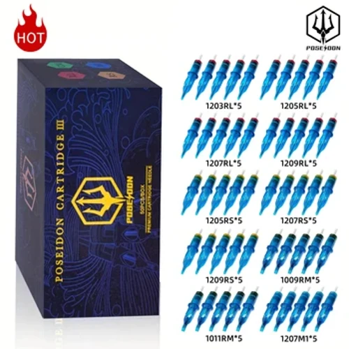 POSEIDON 50 STKS Gemengde Professionele Tattoo Cartridge Naalden met Membraan Veiligheid Cartridges Wegwerp Tattoo Naald