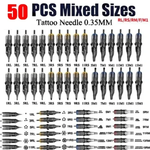 50PCS Mixed Cartridge Original Cartridge Tattoo Needles RL RS RM M1 F Disposable Sterilized Safety Tattoo Needles para sa Cartridge