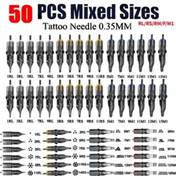 50PCS Pe'a Fa'afefiloi Original Cartridge Pe'a nila nila RL RS RM M1 F fa'amama fa'amama fa'amama'i nila pe'a mo le kasi.