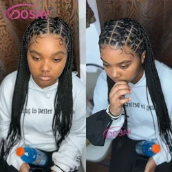 Ombre Synthetesch Flecht Perücke fir Schwaarz Fraen Criss Cross Knotless Box Braids Perücke Laang Voll Spëtze Braid Perücken Spëtzele Front Perücke 36 Zoll